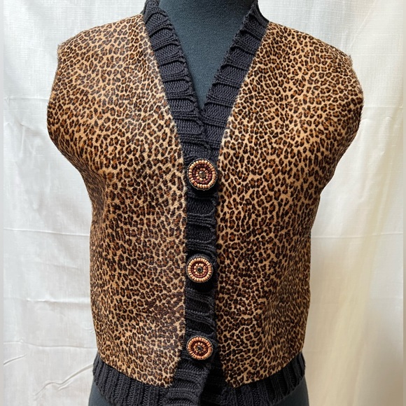 Vintage Lianne Barnes Leopard Cow Hair and Knit Vest - Picture 1 of 9